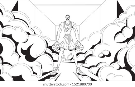 Basketball champion black outline on white background is a vector illustration for any use