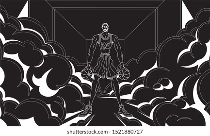 Basketball champion white outline on black background is a vector illustration for any use