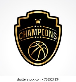 A basketball champions badge emblem illustration. Vector EPS 10 available.