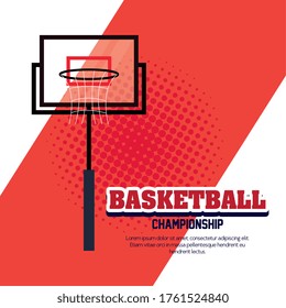 basketball championship, emblem, design of basketball and hoop basket vector illustration