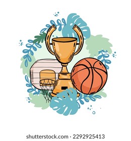 Basketball championship icon, streetball sport club or team league vector symbol. Basketball victory cup tournament icon with basketball ball and golden cup award