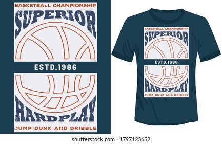 Basketball Championship: Jump dunk and dribble text on it. Basketball vector illustration t-shirt design