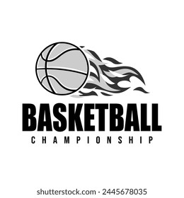 Basketball championship logo emblem design illustration black white