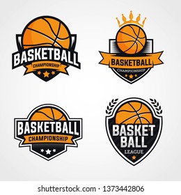 Basketball championship logo, emblem, designs with shield on a light background