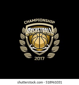 Basketball championship logo icon emblem with ball. Sport badge for tournament.