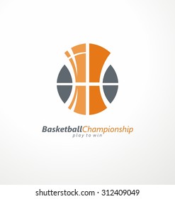 Basketball championship logo idea with trophy as part of the ball. Creative vector symbol concept for sport event. Tournament icon design.