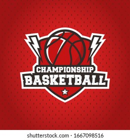 Basketball championship logo with thunder icons. Championship emblem template. Trendy modern design. Perfect use for posters, banners, signs, covers design. Vector sport emblem template.