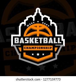Basketball championship, sports logo, emblem on a dark background.
