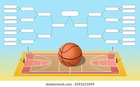 Basketball Championship Table. Basketball court with ball. Vector illustration