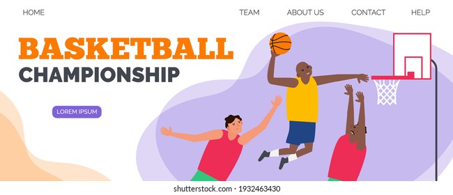 basketball  championship three players with ball web banner vector illustration