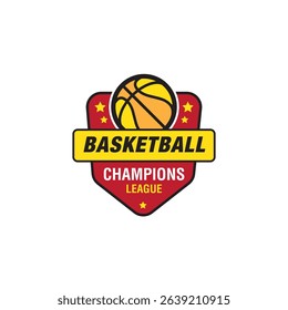 Basketball championship vector logo, orange blue elegant colorful basket ball team logo with stars and badge