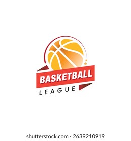 Basketball championship vector logo, orange blue elegant colorful basket ball team logo with stars and badge