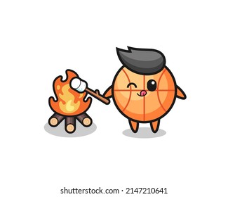 basketball character is burning marshmallow , cute design