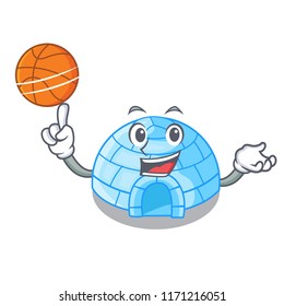 With basketball character cartoon ice house in snowfield