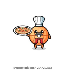 basketball character as Italian chef mascot , cute design