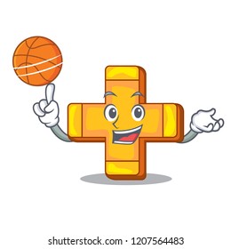 With basketball character line draw symbol plus sign