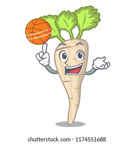 With basketball character parsnip root with leaf cartoon