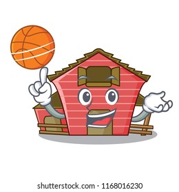 With basketball character red barn building with haystack