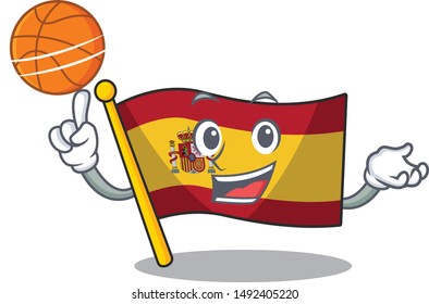 With basketball character spain flags formed with cartoons