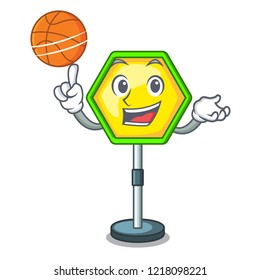 With basketball character traffic sign regulatory and warning