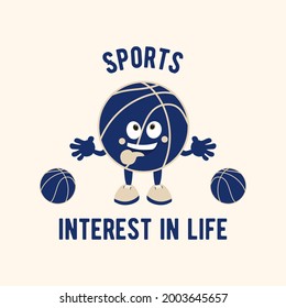 Basketball. Basketball character. Vector image in retro style. Print on a sweatshirt, T-shirt, cap or backpack.