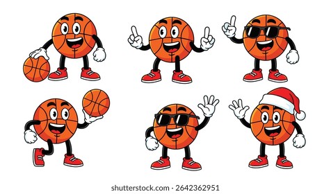 Basketball Characters with Fun Expressions and Poses for Sport Mascot Team Branding Design
