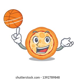 With basketball cheese pizza served on cartoon board