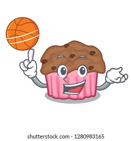 With basketball chocolate muffins on cartoon cake paper
