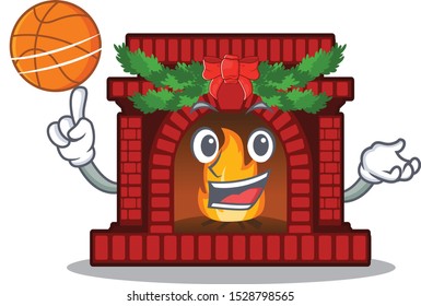 With basketball christmas fireplace isolated with the mascot