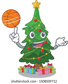With basketball christmas tree cartoon shape a character