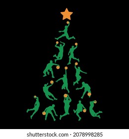 Basketball Christmas tree from basketball players on a black background. Vector illustration