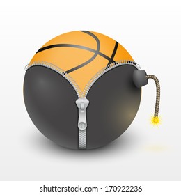 basketball classic ball inside a burning bomb. Vector Illustration, isolated and editable.