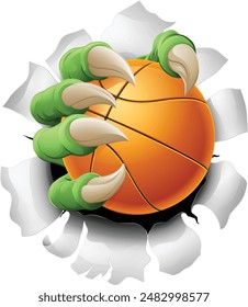 A basketball claw sports illustration of an eagle or animal monster hand holding ball 