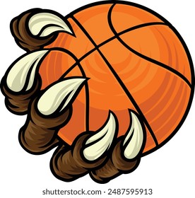 Una ilustración deportiva de garra de baloncesto de un águila o animal monstruo mano sosteniendo la bola 