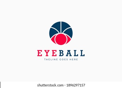 Basketball Club Logo. Blue and Red Circle Shape Ball Symbol with Eye Icon Combination isolated on White Background. Usable for Sport Logos. Flat Vector Logo Design Template Element.