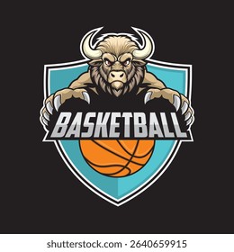 basketball club logo buffalo vector concept design