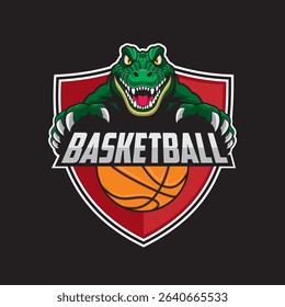 basketball club logo crocodile vector concept design