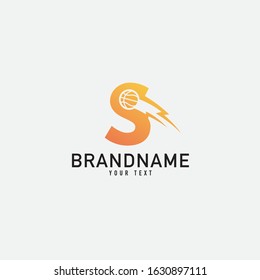Basketball club logo design vector template illustration. Letter S with basketball ball logo design