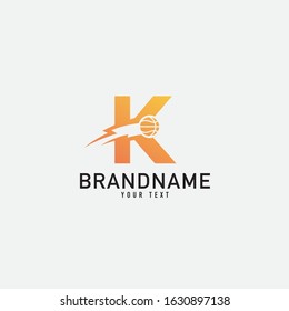 Basketball club logo design vector template illustration. Letter K with basketball ball logo design