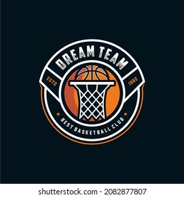 Basketball club logo. Basketball club emblem, design template on dark background