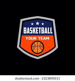 Basketball club logo. Basketball club emblem, design template on dark background