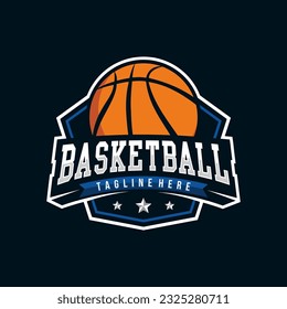 Basketball club logo. Basketball club emblem, design template on dark background