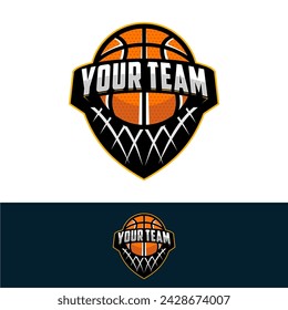 Basketball club logo. Basketball club emblem, design template on dark background