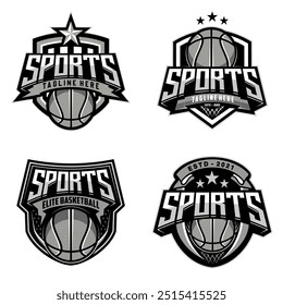 Basketball club logo. Basketball club emblem, design template on dark background