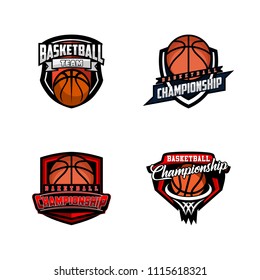 Basketball club logo, emblem, designs with ball. Sport badge vector illustration