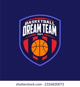 Basketball club logo, emblem, designs with ball. Sport badge vector illustration