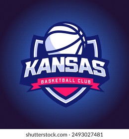 Basketball club logo, emblem, designs with ball. Kansas sport badge vector illustration