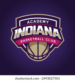 Basketball club logo, emblem, designs with ball. Indiana Academy badge vector illustration