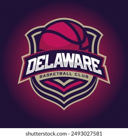 Basketball club logo, emblem, designs with ball. Delaware Sport badge vector illustration