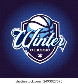 Basketball club logo, emblem, designs with ball. Winter classic logo. Sport badge vector illustration